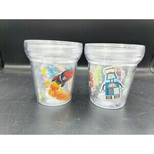 (2) My First Tervis Sippy Cup Tumbler 6oz Clear Robot Space No Lids Made In USA